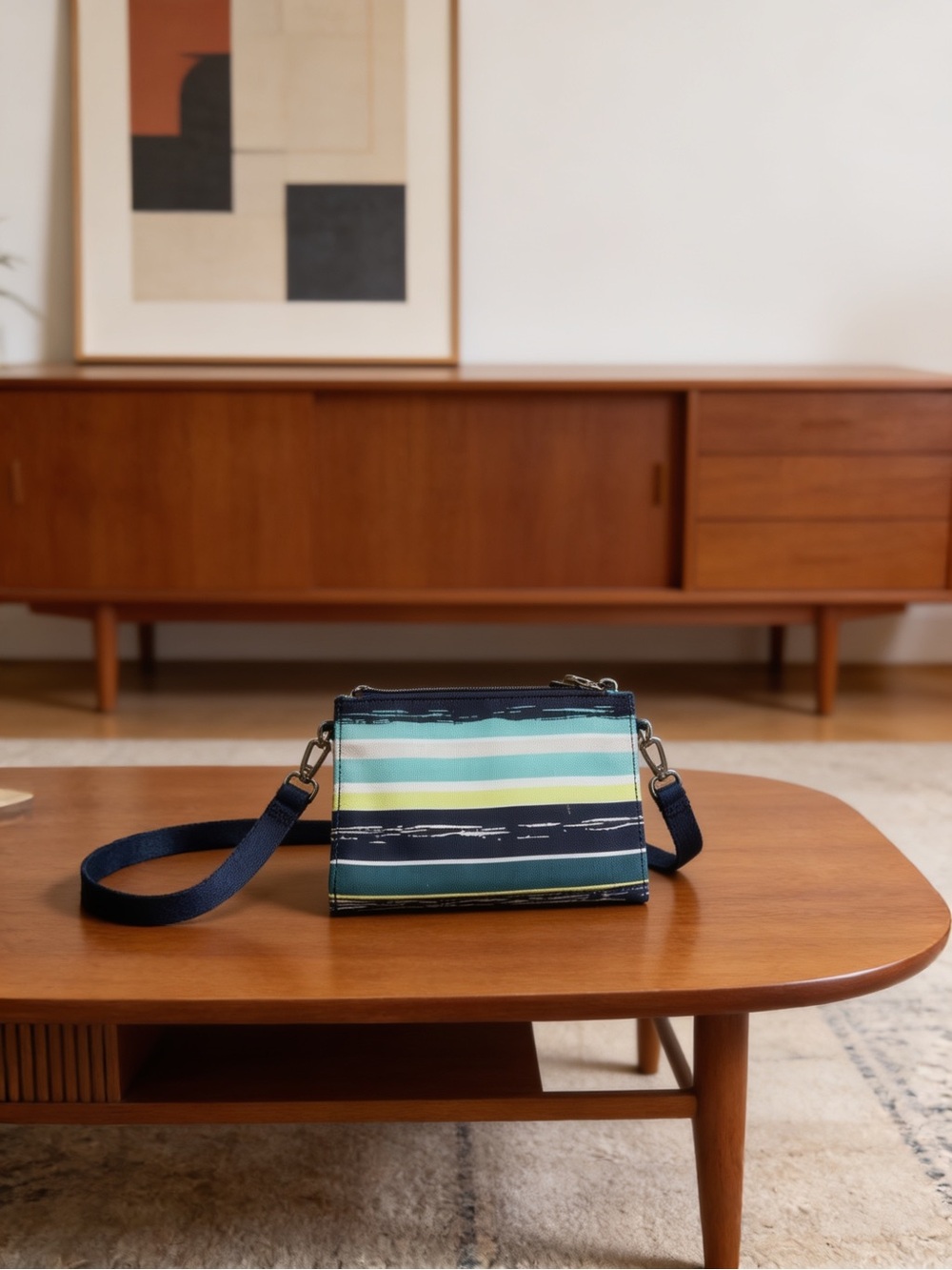 Striped Navy & Teal Crossbody Bag with Adjustable Strap